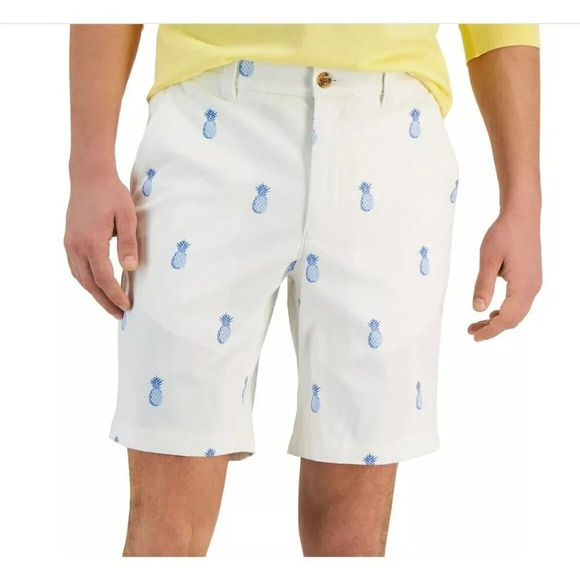 Club Room Men's Size 40W Classic-Fit Pineapple 9" Flat Front Chino Shorts White - Picture 1 of 16